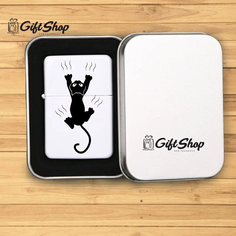 Pisica, bricheta metalica gravata laser cu mesajv